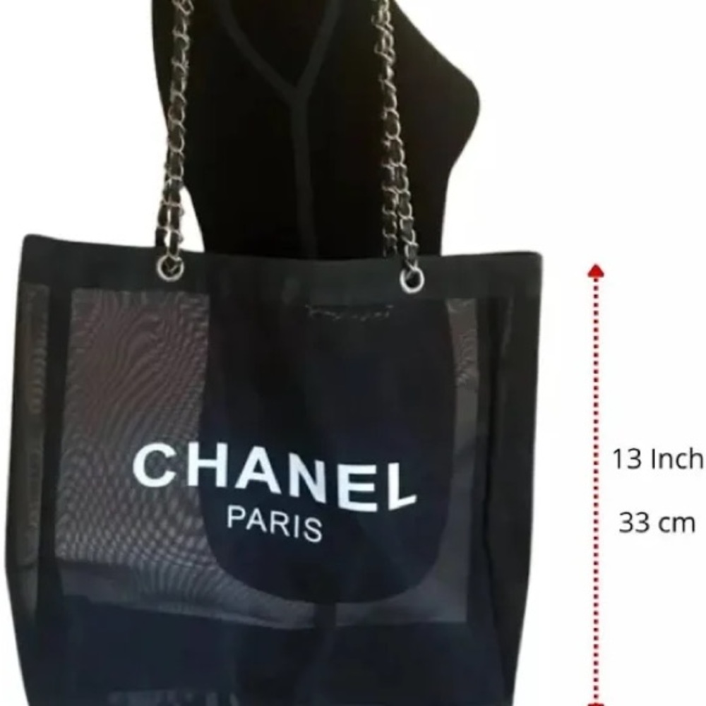 CHANEL Beauty Black Mesh Tote with Chain Straps